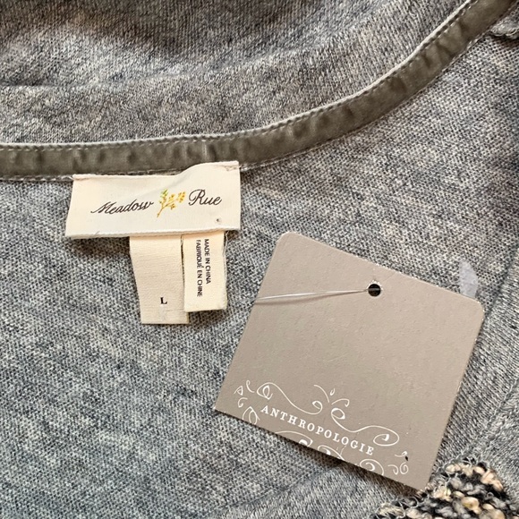 Anthropologie Meadow Rue Gray Knit Boho Top Sz L - Picture 5 of 9